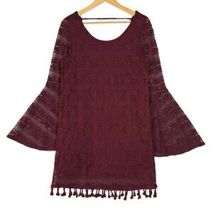 Womens Dress‎ Large Boho Retro Hippie Fairy Floral Lace Fringe Flare Coquette